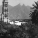 Historic Church with a Tall Bell Tower, Palm Tree in Foreground, and Mountains in the Distance. - Capitanes Regios